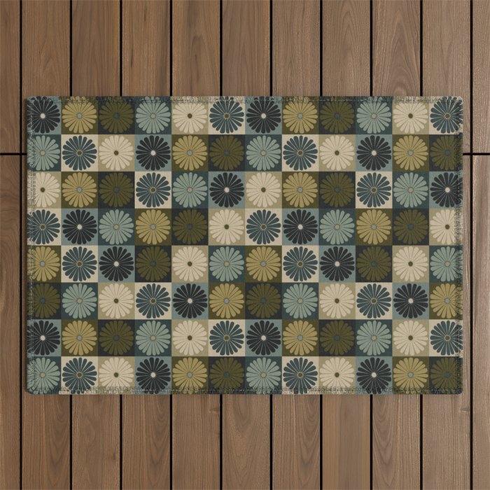 Retro Flowers Check Pattern V Outdoor Rug Gallery Image 1