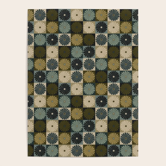 Retro Flowers Check Pattern V Poster Gallery Image 1