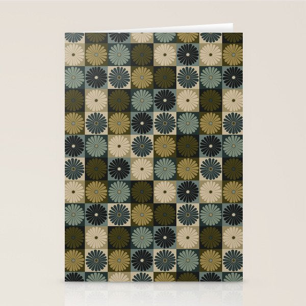 Retro Flowers Check Pattern V Stationery Card Gallery Image 2