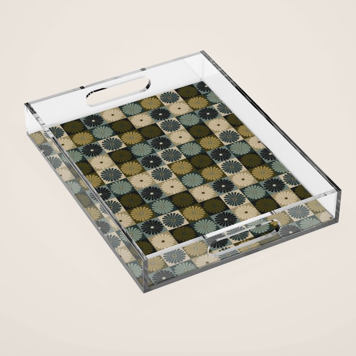 Retro Flowers Check Pattern V Acrylic Tray Gallery Image 1