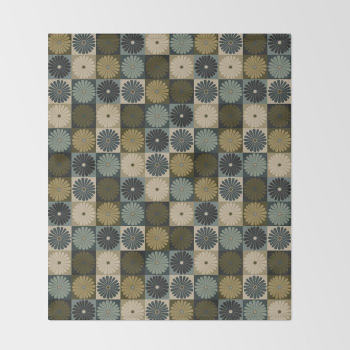 Retro Flowers Check Pattern V Throw Blanket Gallery Image 2