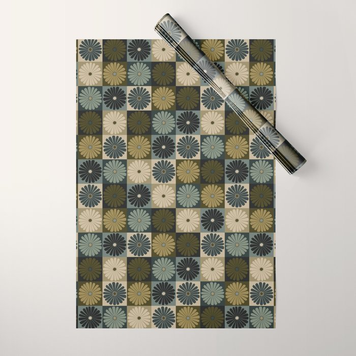 Retro Flowers Check Pattern V Wrapping Paper Gallery Image 1