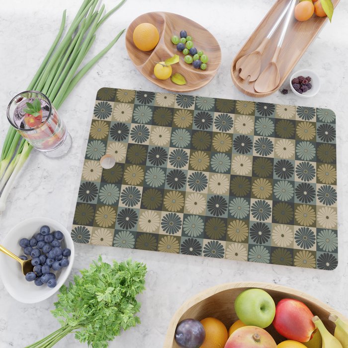 Retro Flowers Check Pattern V Cutting Board Gallery Image 2