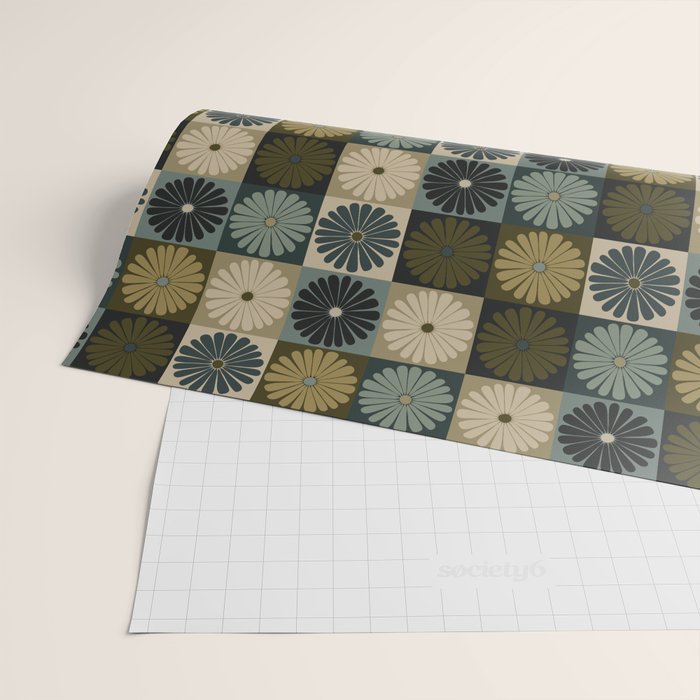 Retro Flowers Check Pattern V Wrapping Paper Gallery Image 2