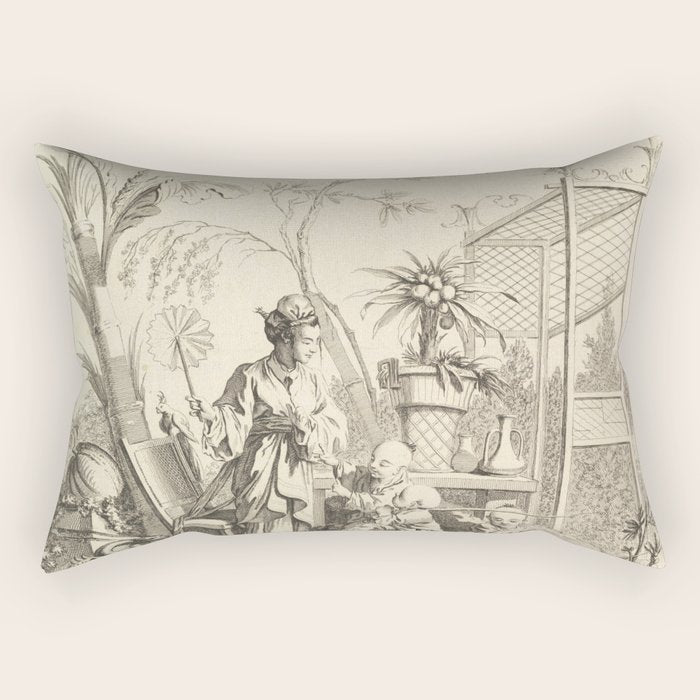 Grisaille Chinoiserie Rectangular Pillow Gallery Image 1