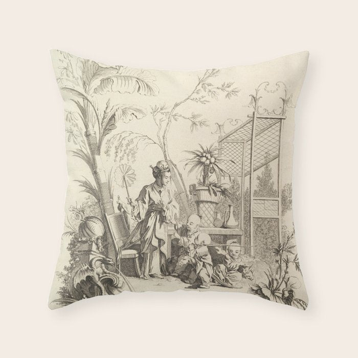 Grisaille Chinoiserie Throw Pillow Gallery Image 1