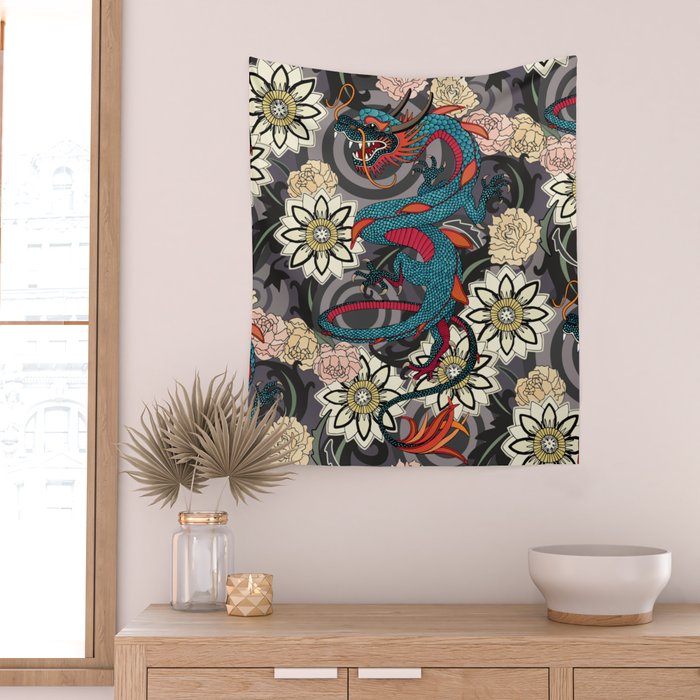 dragon tattoo dark Wall Tapestry Gallery Image 2