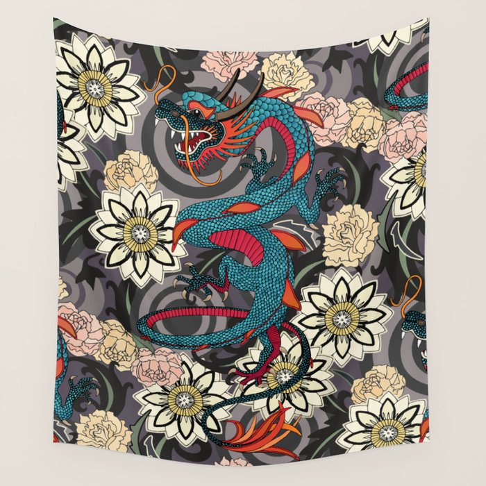 dragon tattoo dark Wall Tapestry Gallery Image 2