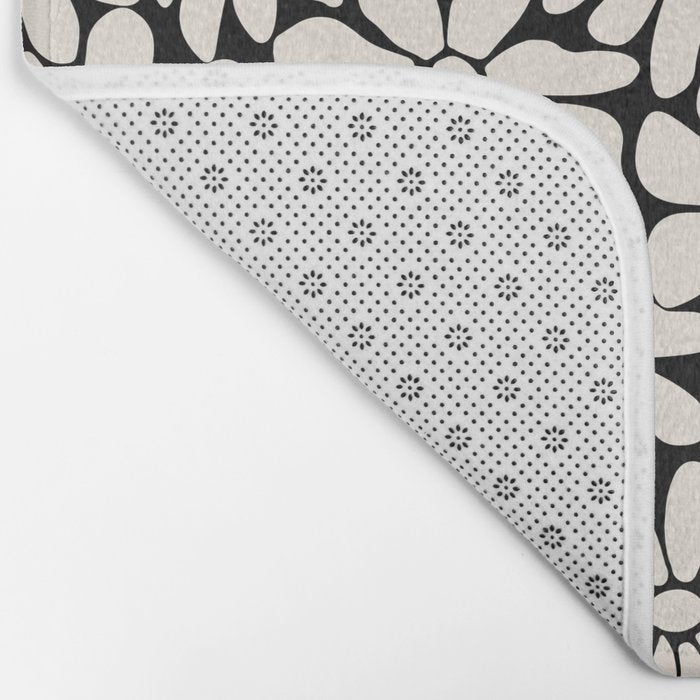 Black and White Retro Floral 2 Bath Mat Gallery Image 2