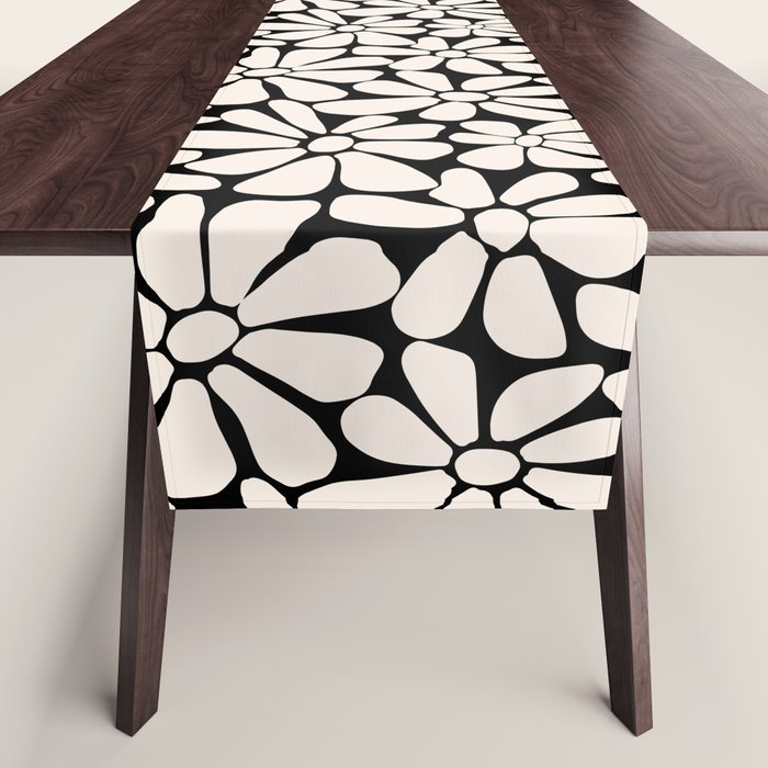 Black and White Retro Floral 2 Table Runner Gallery Image 1