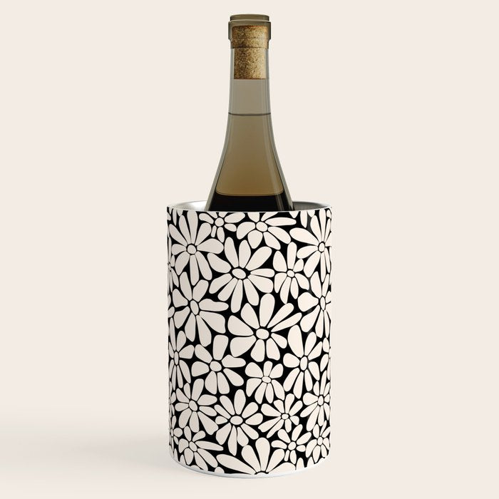 Black and White Retro Floral 2 Wine Chiller Gallery Image 3