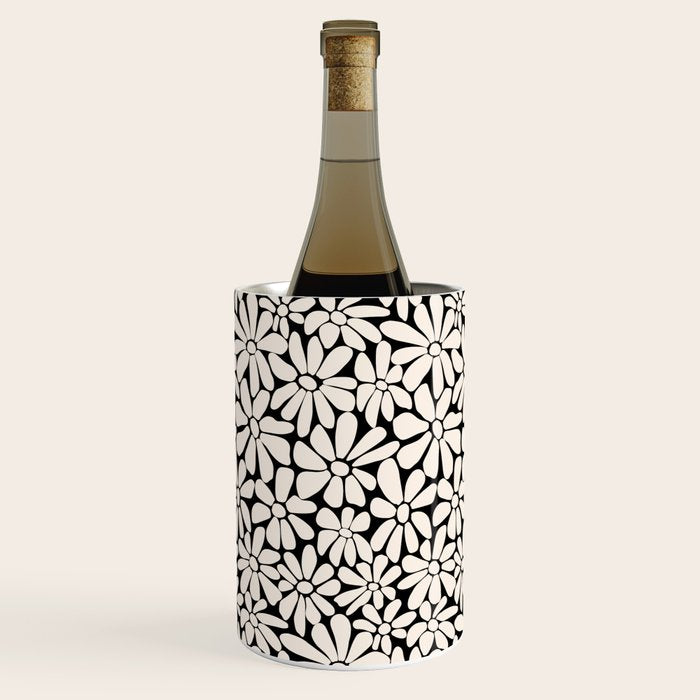 Black and White Retro Floral 2 Wine Chiller Gallery Image 1