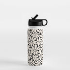 Black and White Retro Floral 2 Water Bottle Gallery Image 1