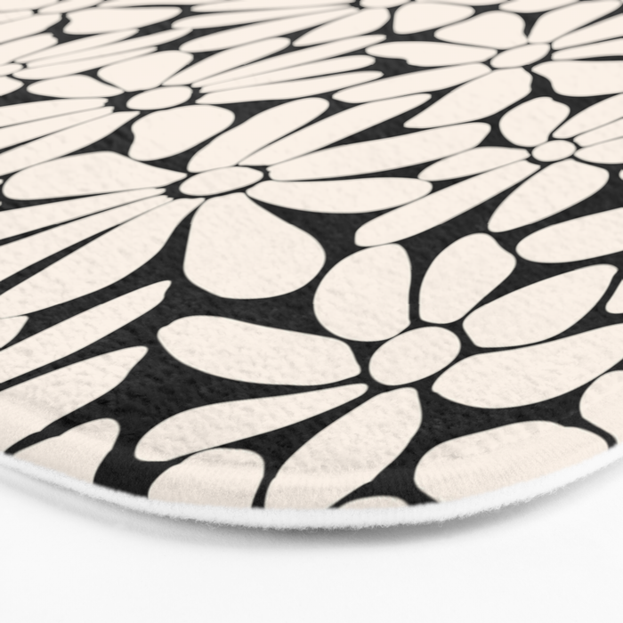 Black and White Retro Floral 2 Bath Mat Gallery Image 3