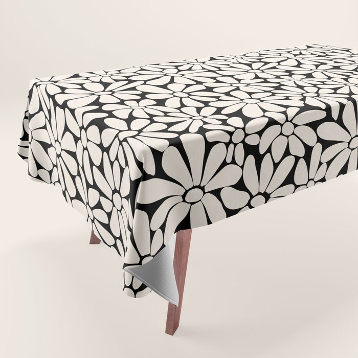 Black and White Retro Floral 2 Tablecloth Gallery Image 1