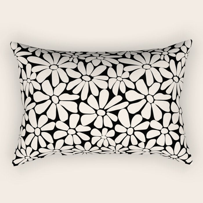 Black and White Retro Floral 2 Rectangular Pillow Gallery Image 2