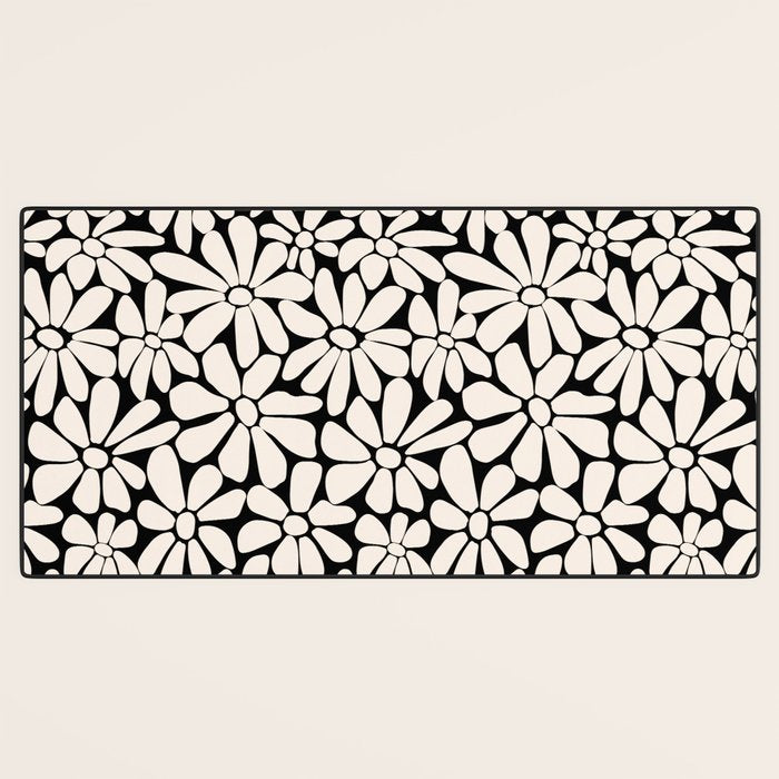 Black and White Retro Floral 2 Desk Mat Gallery Image 3