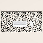 Black and White Retro Floral 2 Desk Mat Gallery Image 1