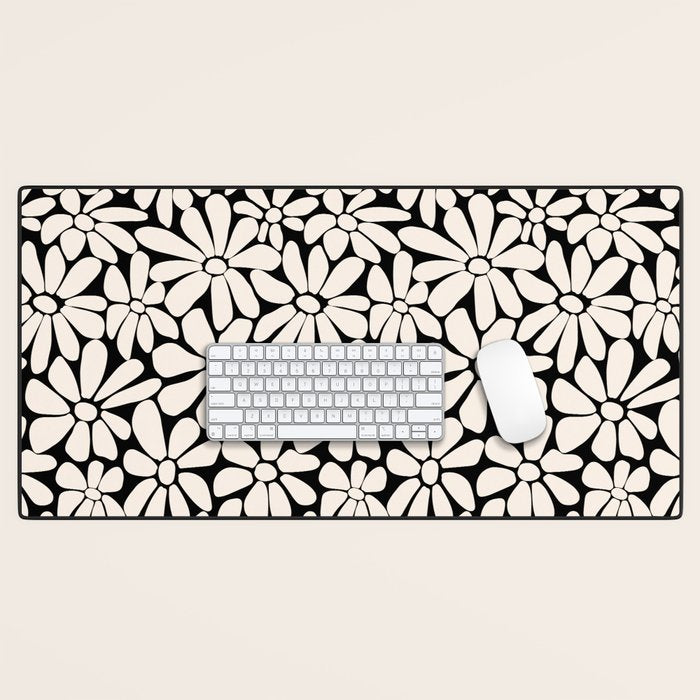 Black and White Retro Floral 2 Desk Mat Gallery Image 1