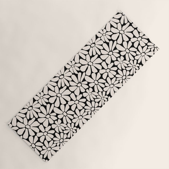 Black and White Retro Floral 2 Yoga Mat Gallery Image 1