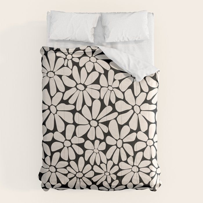 Black and White Retro Floral 2 Comforter Gallery Image 6