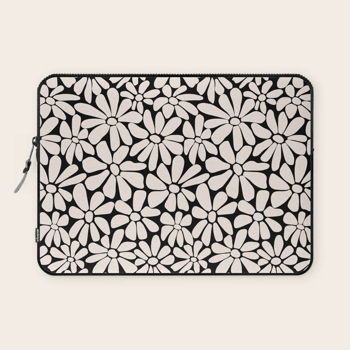 Black and White Retro Floral 2 Laptop Sleeve Gallery Image 1