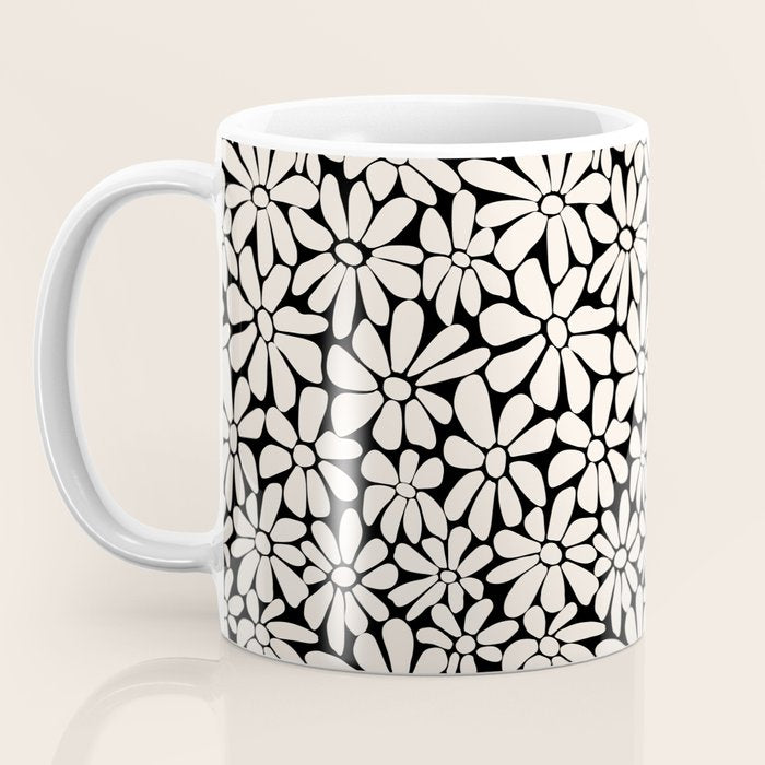 Black and White Retro Floral 2 Coffee Mug Gallery Image 3