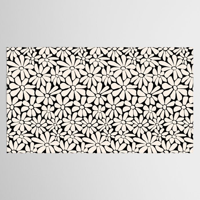 Black and White Retro Floral 2 Tablecloth Gallery Image 2
