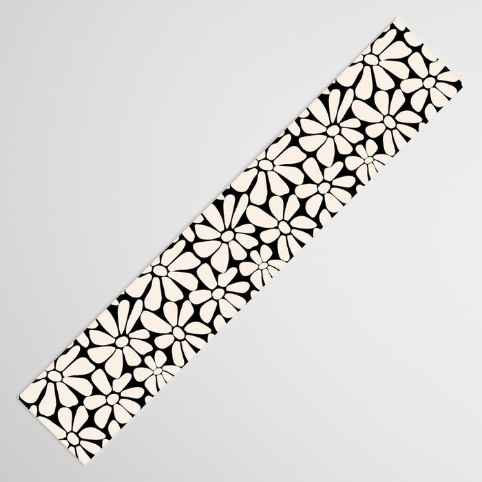 Black and White Retro Floral 2 Table Runner Gallery Image 3