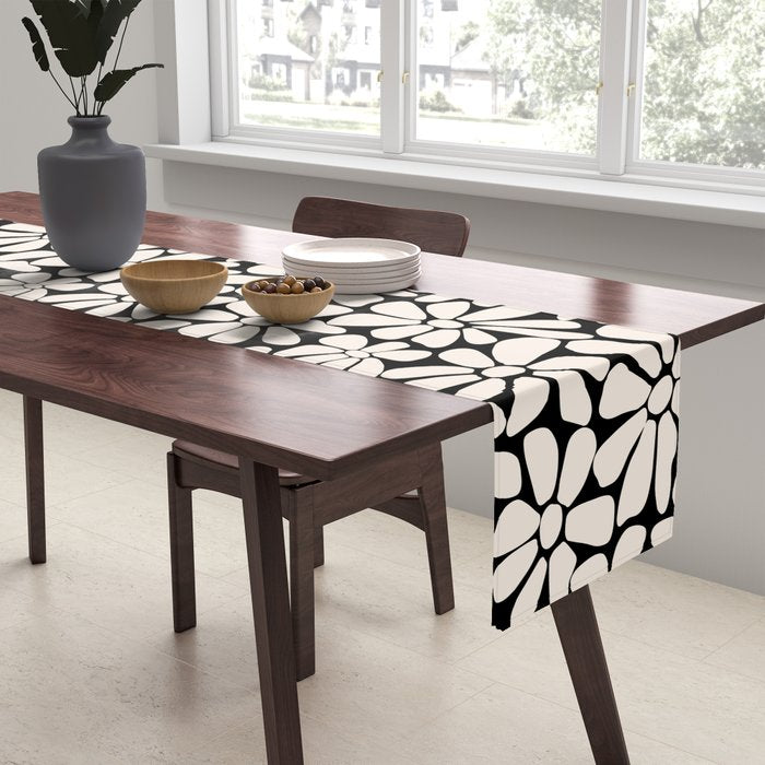 Black and White Retro Floral 2 Table Runner Gallery Image 2