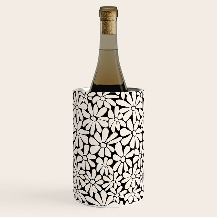 Black and White Retro Floral 2 Wine Chiller Gallery Image 2