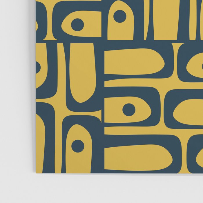 Mid Century Modern Piquet Abstract Multi Geometric Pattern in Navy Blue and Light Mustard Poster Gallery Image 3