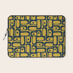 Mid Century Modern Piquet Abstract Multi Geometric Pattern in Navy Blue and Light Mustard Laptop Sleeve Gallery Image 1