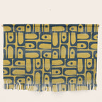 Mid Century Modern Piquet Abstract Multi Geometric Pattern in Navy Blue and Light Mustard Wall Hanging Gallery Image 1