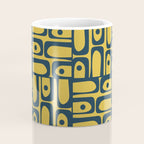 Mid Century Modern Piquet Abstract Multi Geometric Pattern in Navy Blue and Light Mustard Coffee Mug Gallery Image 4