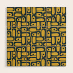 Mid Century Modern Piquet Abstract Multi Geometric Pattern in Navy Blue and Light Mustard Wood Wall Art Gallery Image 1