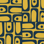 Mid Century Modern Piquet Abstract Multi Geometric Pattern in Navy Blue and Light Mustard Coffee Mug Gallery Image 2