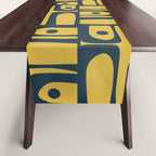 Mid Century Modern Piquet Abstract Multi Geometric Pattern in Navy Blue and Light Mustard Table Runner Gallery Image 1