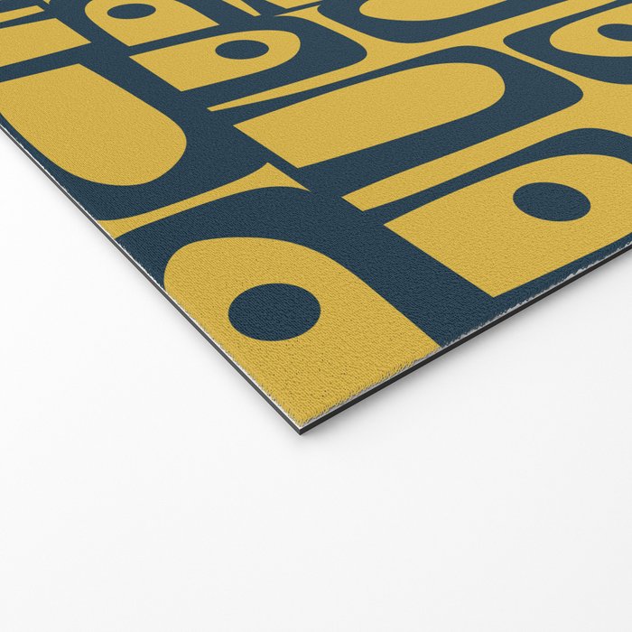 Mid Century Modern Piquet Abstract Multi Geometric Pattern in Navy Blue and Light Mustard Welcome Mat Gallery Image 2