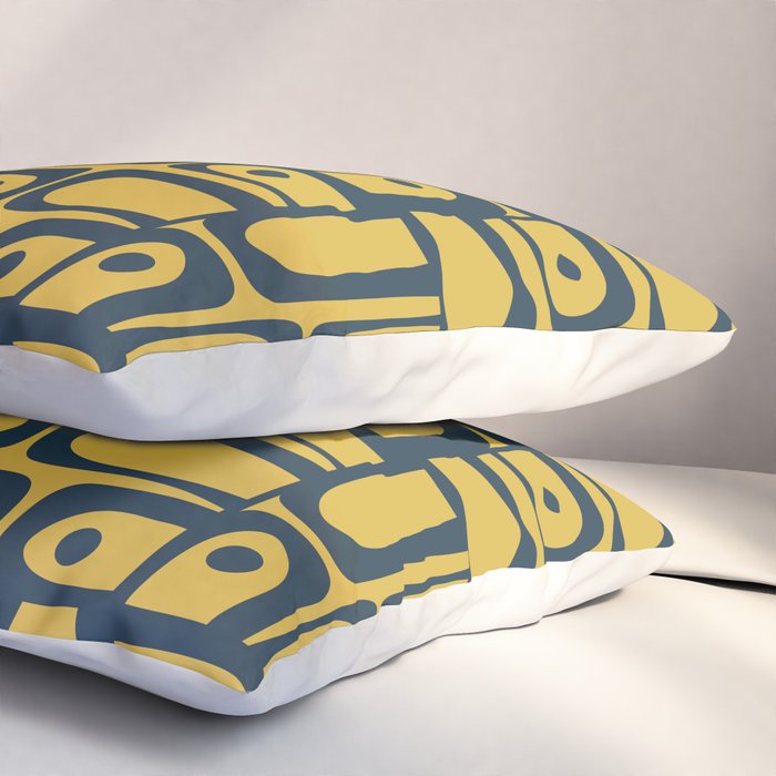 Mid Century Modern Piquet Abstract Multi Geometric Pattern in Navy Blue and Light Mustard Pillow Sham Gallery Image 3