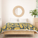 Mid Century Modern Piquet Abstract Multi Geometric Pattern in Navy Blue and Light Mustard Duvet Cover Gallery Image 3