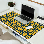 Mid Century Modern Piquet Abstract Multi Geometric Pattern in Navy Blue and Light Mustard Desk Mat Gallery Image 2