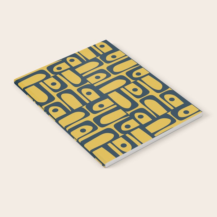 Mid Century Modern Piquet Abstract Multi Geometric Pattern in Navy Blue and Light Mustard Notebook Gallery Image 2