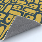 Mid Century Modern Piquet Abstract Multi Geometric Pattern in Navy Blue and Light Mustard Rug Gallery Image 4