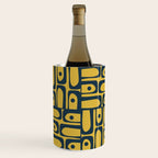 Mid Century Modern Piquet Abstract Multi Geometric Pattern in Navy Blue and Light Mustard Wine Chiller Gallery Image 2