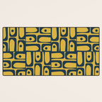 Mid Century Modern Piquet Abstract Multi Geometric Pattern in Navy Blue and Light Mustard Desk Mat Gallery Image 3