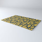 Mid Century Modern Piquet Abstract Multi Geometric Pattern in Navy Blue and Light Mustard Rug Gallery Image 3