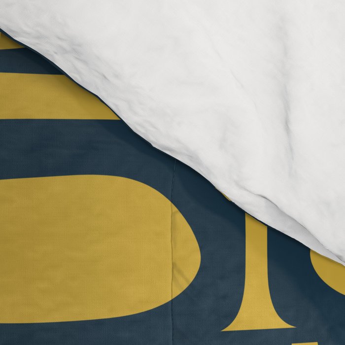 Mid Century Modern Piquet Abstract Multi Geometric Pattern in Navy Blue and Light Mustard Comforter Gallery Image 4