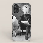 Boy And Chicken, Funny Black and White Old Photo iPhone Case Gallery Image 1