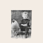 Boy And Chicken, Funny Black and White Old Photo Wall Hanging Gallery Image 1